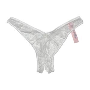 Victoria's Secret Rose Lace High-Leg Crotchless Thong Panty White Size Medium